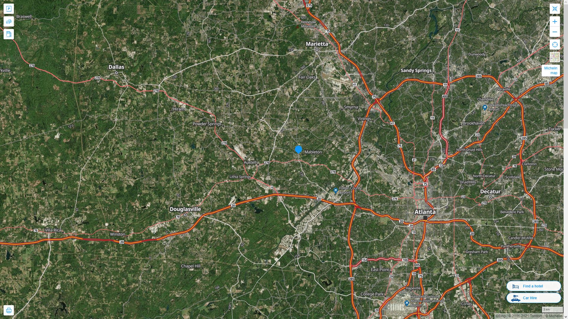 Mableton Georgia Highway and Road Map with Satellite View